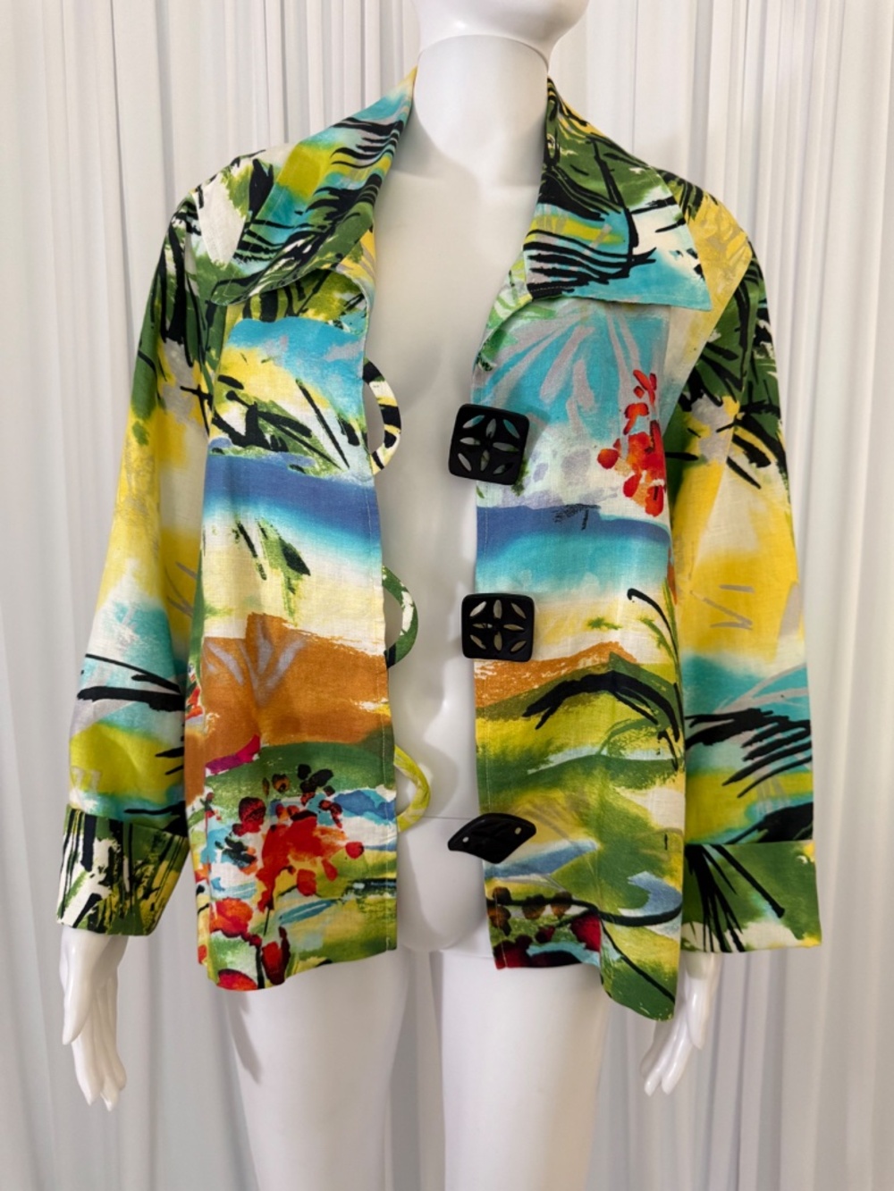 Caroline Rose Linen Jacket L Made USA Abstract Art Print Lined Designer Blazer - Picture 11 of 16
